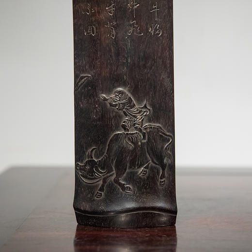 清 紫檀牧牛图诗文仿竹臂搁 商品图2