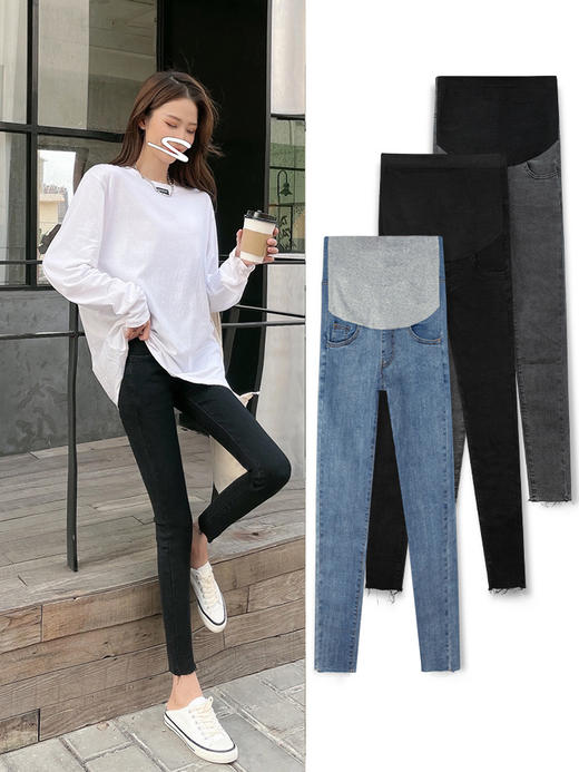 【高弹护腰托腹 时尚显瘦】孕妇裤子春秋款牛仔裤女托腹秋季小个子小脚秋冬秋装九分外穿弹力 商品图0