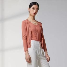 蓝地花边V领针织开衫BLWCZ060000
