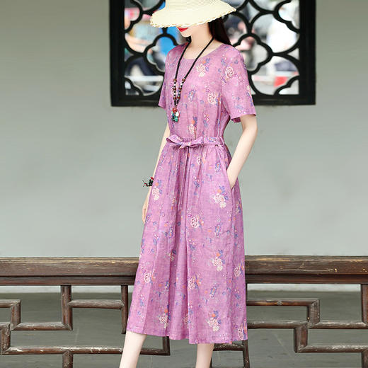 收腰显瘦，宽松棉麻妈妈装新款连衣裙HR-收腰显瘦HR-HXYS513 商品图1