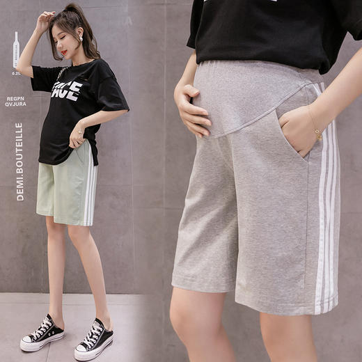 【孕妈潮搭 时尚舒适 】网红孕妇裤子小个子2022夏薄款外穿纯棉托腹五分运动短裤宽松 显瘦 商品图2