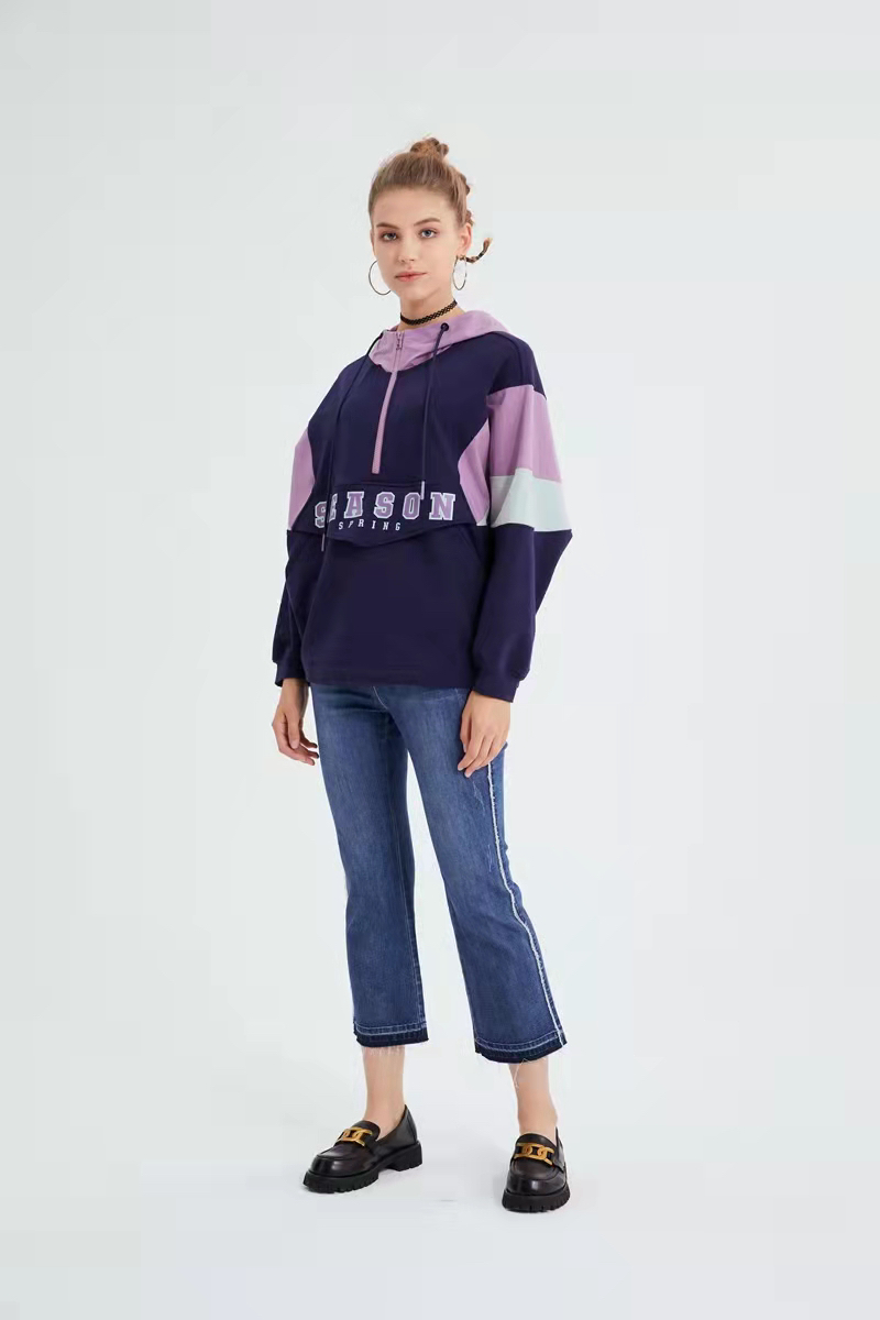 水淼2022春爆款拼色时尚撞色连帽卫衣外套3533