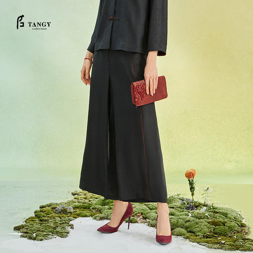 TANGY Collection/天意精品2022年春夏新品撞色线条莨绸直筒休闲裤 商品图0