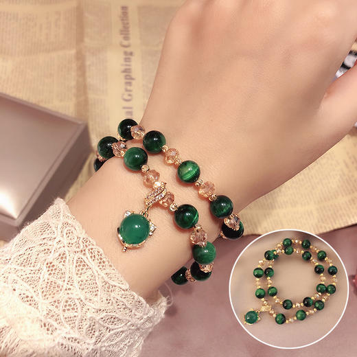 XWE-007SL370天然花朵旺夫石虎眼石手链女招财转运貔貅狐狸串珠手链闺蜜礼物 商品图5