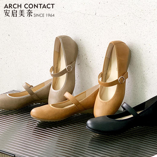 安启美奈日本制单鞋女圆头浅口平底舒适通勤玛丽珍鞋39075 商品图3