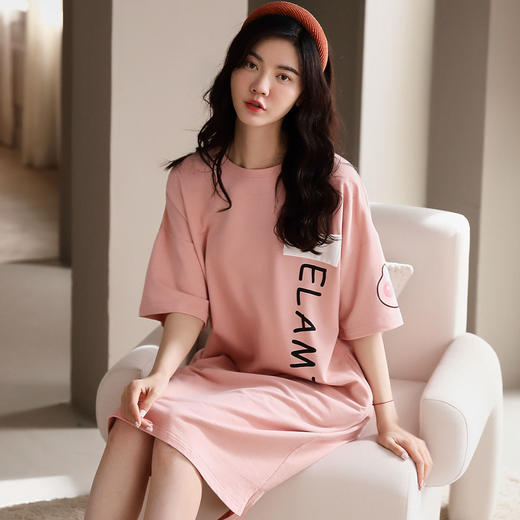 洁丽雅棉圆领睡衣女简约大方睡裙宽松舒适可外穿女士家居服 商品图2