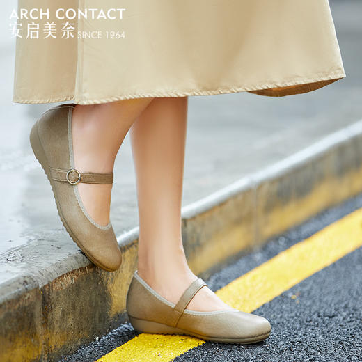 安启美奈日本制单鞋女圆头浅口平底舒适通勤玛丽珍鞋39075 商品图1
