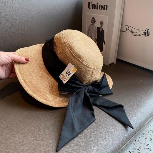 日单大檐棉麻遮阳帽子女出游防晒UV蝴蝶结渔夫帽女春夏季薄款百搭 商品图3