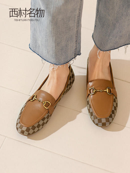 西村名物2022春季新款棋盘格马衔扣乐福鞋四季鞋软底小皮鞋X22AM19821 商品图3