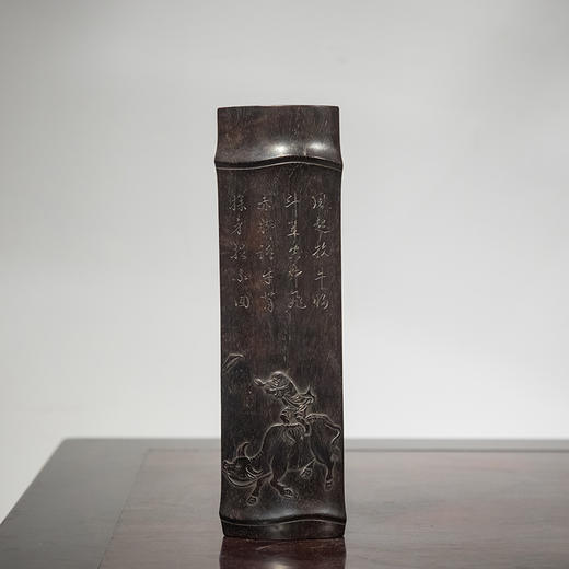 清 紫檀牧牛图诗文仿竹臂搁 商品图0