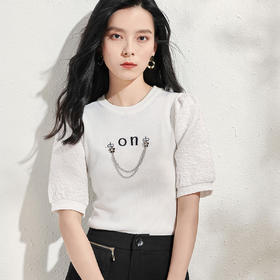 剩M/L 芳外针织拼接泡泡袖袖上衣2026春季新款淑女针织衫