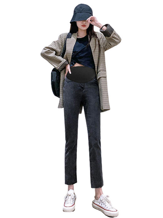 【直筒版型 遮肉显瘦 柔软舒适】孕妇裤子春秋款外穿小个子直筒牛仔裤春季休闲托腹打底裤孕妇春装 商品图4