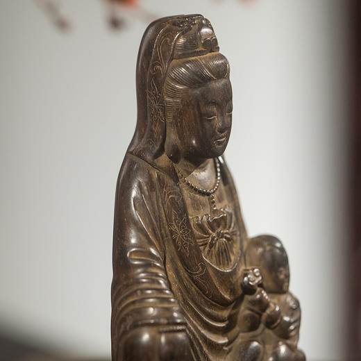清 紫檀雕童子观音摆件 商品图1