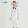 EITIE爱特爱夏季新款白色通勤时尚百搭高级撞色V领收腰连衣裙B2207920 商品缩略图0