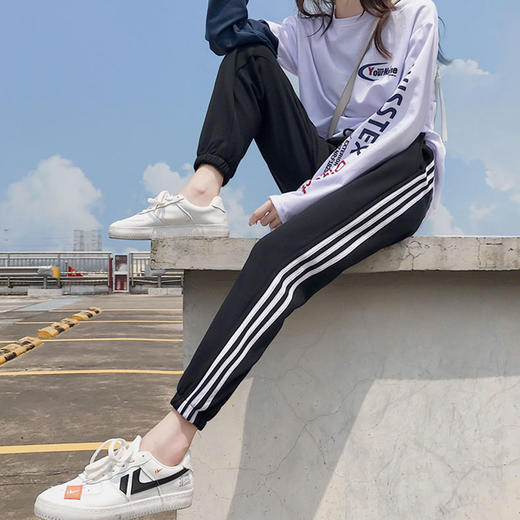 【时尚休闲 舒适显瘦】春秋季孕妇裤纯棉托腹条纹阔腿束脚裤长裤网红运动裤九分裤子 商品图5