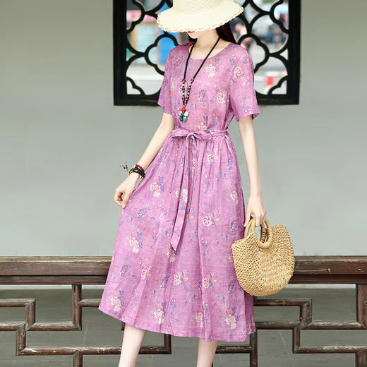 收腰显瘦，宽松棉麻妈妈装新款连衣裙HR-收腰显瘦HR-HXYS513 商品图4
