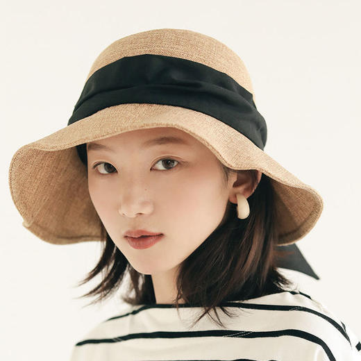 日单大檐棉麻遮阳帽子女出游防晒UV蝴蝶结渔夫帽女春夏季薄款百搭 商品图8