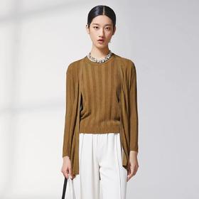 蓝地抽条圆领短袖针织衫BLWCZ086000