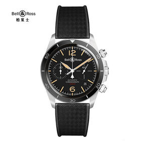 Bell & Ross 柏莱士 全自动机械手表男士黑色精钢计时腕表 BRV294-HER-ST/SRB