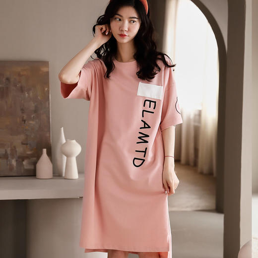 洁丽雅棉圆领睡衣女简约大方睡裙宽松舒适可外穿女士家居服 商品图1