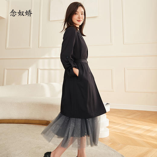 【商场同款】CNG2387 风衣中长款 百搭时尚优雅感系腰带  醋酸西服版风衣 商品图2