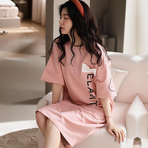 洁丽雅棉圆领睡衣女简约大方睡裙宽松舒适可外穿女士家居服 商品图4