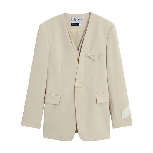 LILY2022夏新款女装设计感小众洋气纯色无领西装外套122200C2126 商品图4