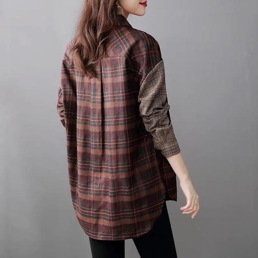 QMCZT7273 拼接格子衬衫女韩版设计感小众2021年春季新款外穿长袖衬衣 商品图2