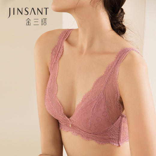 金三塔真丝无钢圈内衣女蕾丝性感法式三角杯文胸 NZFAA307 商品图1