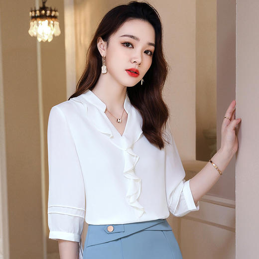 YQ-XXN22601夏季新款韩版时尚衬衣女式职业装中袖衬衫写字楼白领文员工作服 商品图1