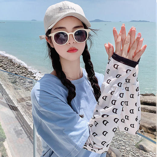 夏季户外开车骑行防晒手袖宽松冰丝袖套韩版防紫外线护臂字母冰袖 商品图9