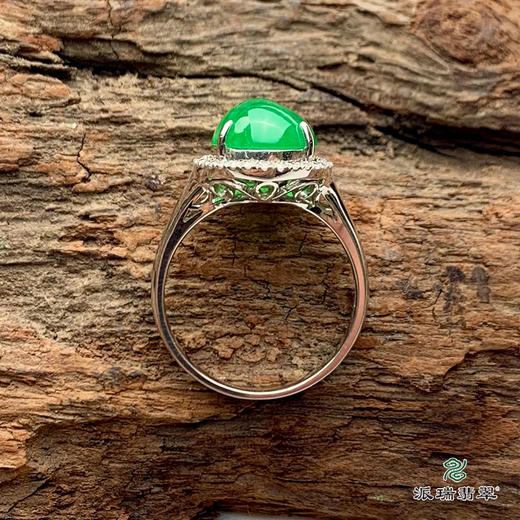 派瑞翡翠 18k金翡翠戒指 糯种 阳绿色 商品图4