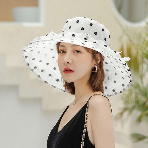 新款防紫外线欧防紫外线防晒花朵时尚纱帽大沿遮阳帽 商品图2