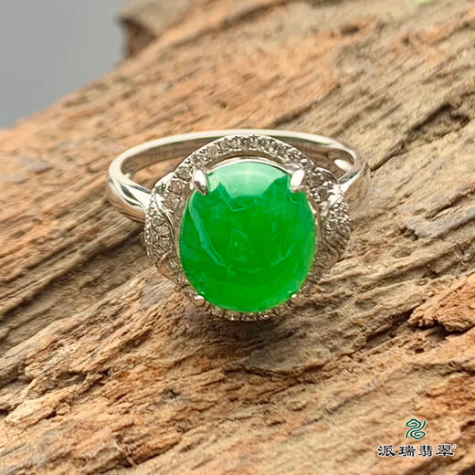派瑞翡翠 18k金翡翠戒指 糯种 阳绿色 商品图2
