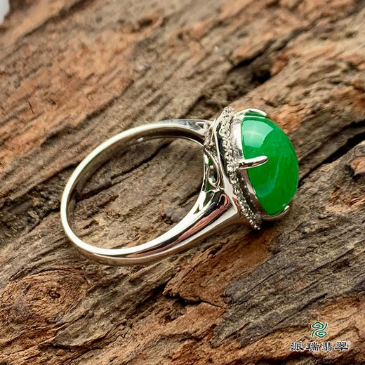 派瑞翡翠 18k金翡翠戒指 糯种 阳绿色 商品图2