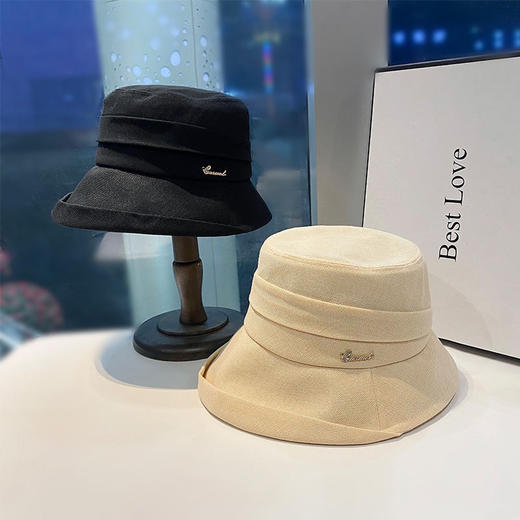 春季英伦复古黑色渔夫帽子女2022新款水钻字母卷边盆帽小众水桶帽 商品图5