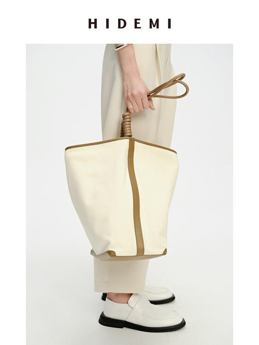 HIDEMI设计感水桶包中号/大号 帆布拼皮 商品图12