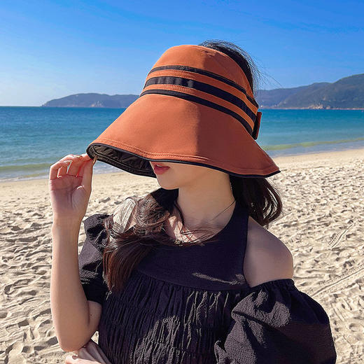 帽子女夏新款黑胶防晒空顶帽户外防紫外线大檐遮全脸遮阳帽太阳帽 商品图4