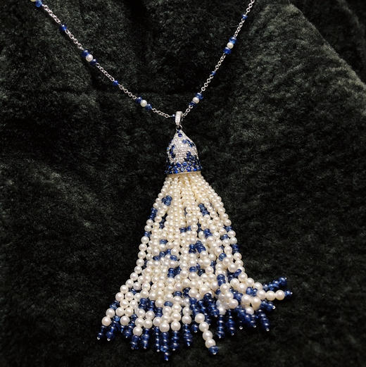 RETRO系列 18K镶蓝宝石、钻石和淡水珍珠流苏链 商品图1