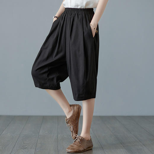 GYH  8098A棉麻松紧腰休闲时尚百搭显瘦纯色五分裤 商品图2
