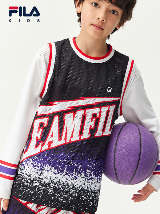小斐乐儿童篮球背心2022夏季款男大童运动透气撞色针织背心K12B223101F 商品图4