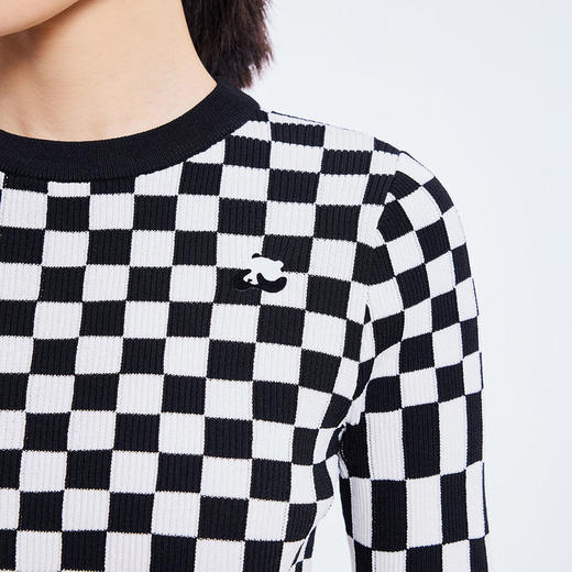 LILY2022夏新款女装复古棋盘格修身毛针织衫内搭上衣122200TK320 商品图3