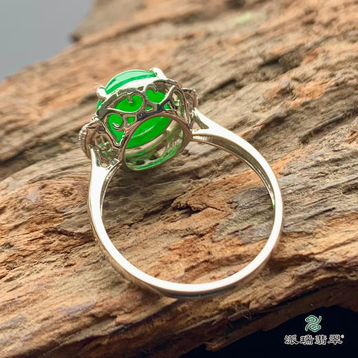 派瑞翡翠 18k金翡翠戒指 糯种 阳绿色 商品图4