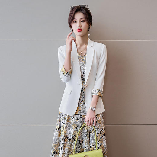 YQ-BY6319七分袖小西装女碎花连衣裙套装春装新款韩版时尚气质职业装西服女 商品图3