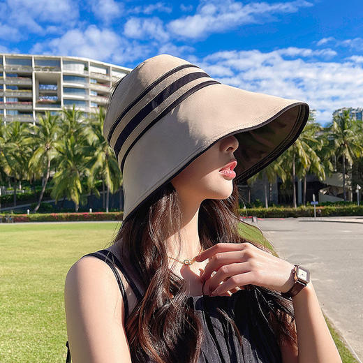 帽子女夏新款黑胶防晒空顶帽户外防紫外线大檐遮全脸遮阳帽太阳帽 商品图1