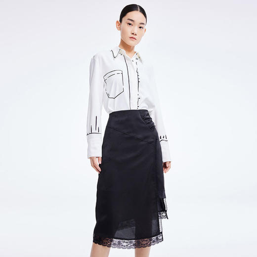 LILY2022夏新款女装小众设计感手绘宽松垂感白衬衫女122200C4180 商品图1