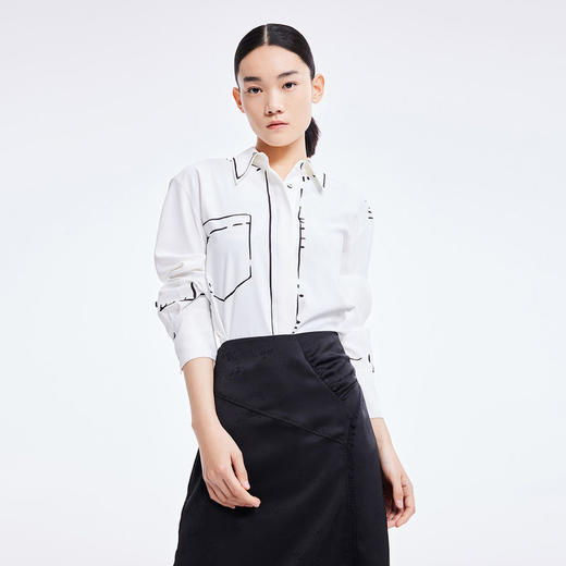 LILY2022夏新款女装小众设计感手绘宽松垂感白衬衫女122200C4180 商品图0