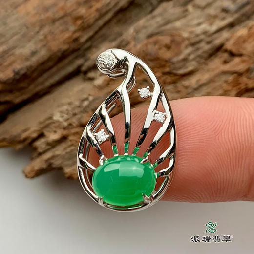 派瑞翡翠 18k金翡翠挂件 糯冰种 绿色 商品图2