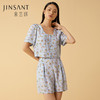 金三塔100%桑蚕丝印花复古方领女士真丝短袖短裤衣裤套时尚可外穿 YSFCB405 商品缩略图0