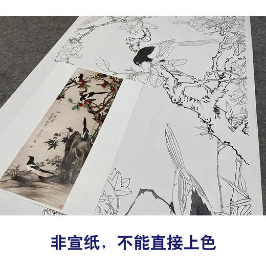 【大彩图】于非闇工笔画白描底稿《四喜图》喜鹊临摹勾线高清打印稿YF14 商品图2